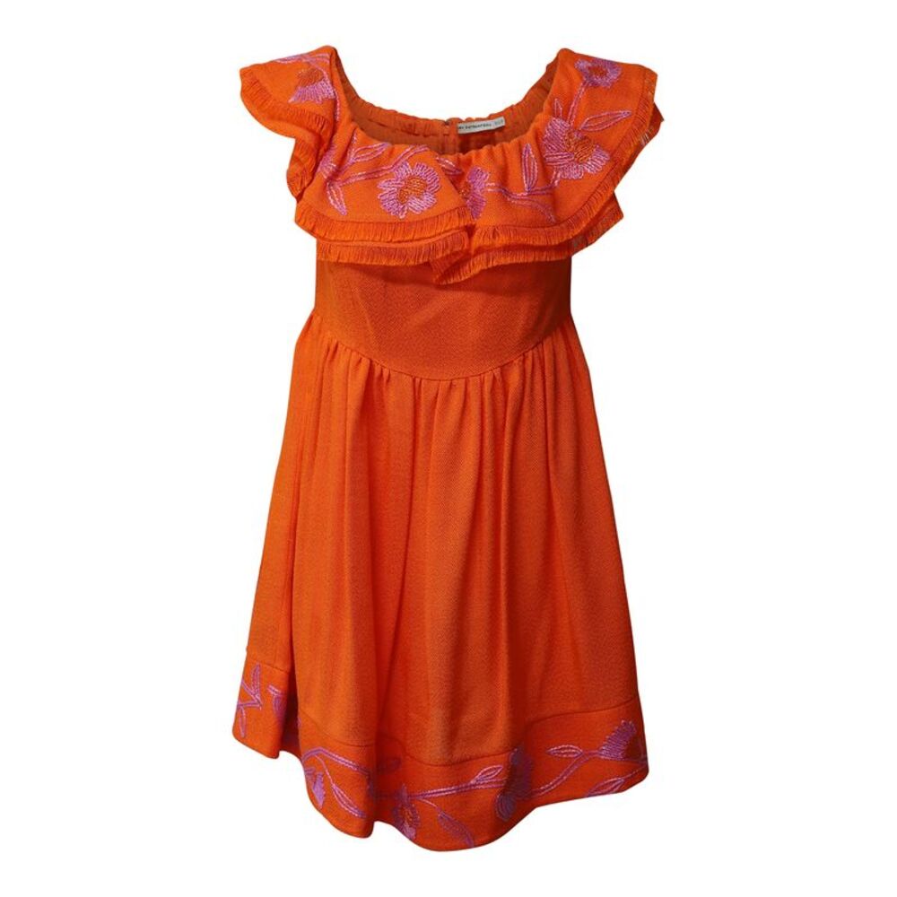 Mary Katrantzou Marietta Off Shoulder Embroidered Mini Dress in Orange Viscose